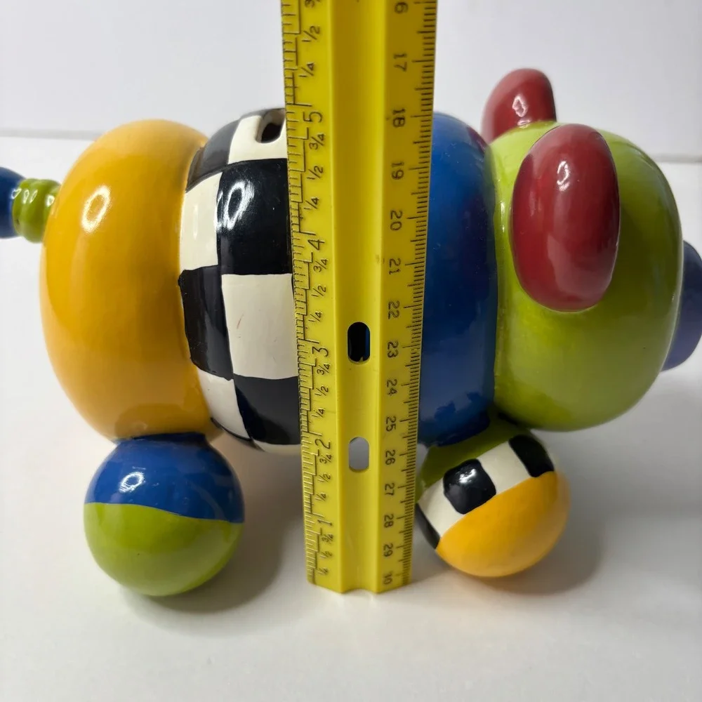 Postmodern Memphis Style Ceramic Piggy Bank Colorful Checkerboard Geometric Pig